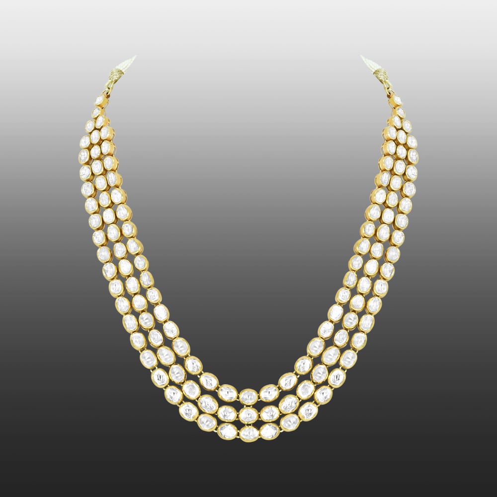 Triple-Row Polki Necklace for Grand Occasions